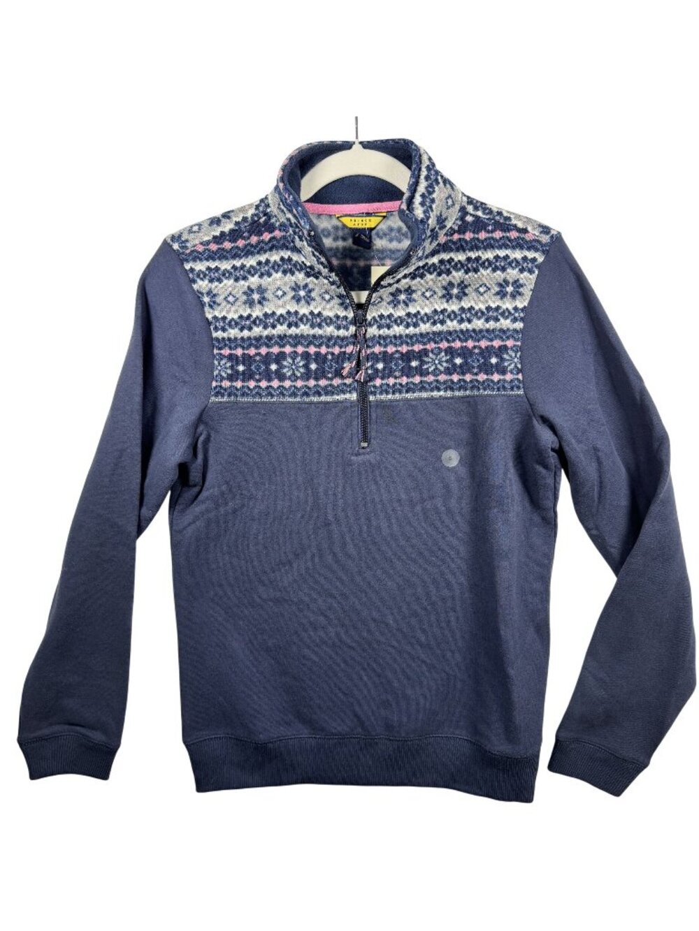 Prince & Fox Womens Fair Isle Half-Zip Pullover Sweater S/P Navy & Pink NWT